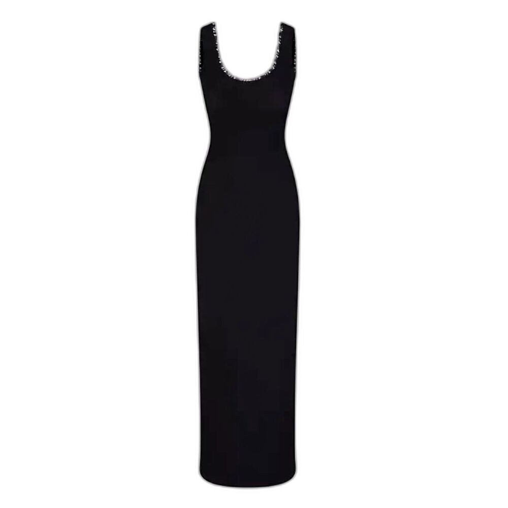 SKIMS Black Soft Lounge Lace Scoop Neck Maxi Dress